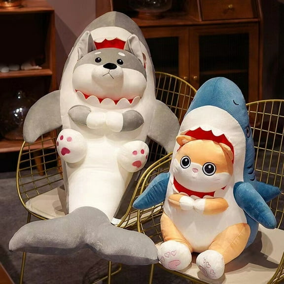 45cm Shark Dog Plush Toy PP Cotton Filling Soft Animal Doll Accompany Pillow Sofa Ornament Cute Funny Shark Cat Stuffed Doll Toy Birthday Gift