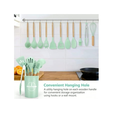

12 Pcs Silicone Cooking Utensils Kitchen Utensil Set - 446°F Heat Resistant Turner Tongs Spatula Spoon Brush