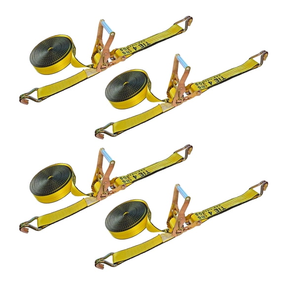 Mega Cargo Control 4 Pack Heavy Duty 2" x 30' Ratchet Tie Down Strap W/ Wire J Hook WLL: 3333 lbs Yellow