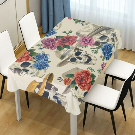 

ALAZA Skulls with Floral Rectangle Tablecloth Tablecover Dinning Table Cloth 60 x120