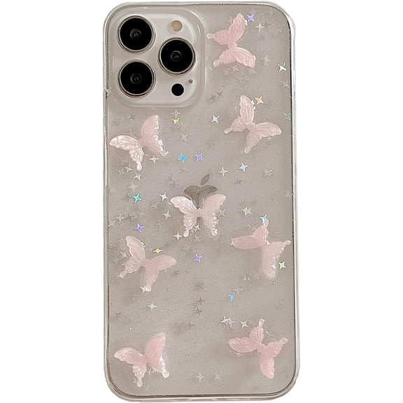 3D Butterfly Bling Star Clear Phone Case Compatible with iPhone Case (Clear,iPhone 13)