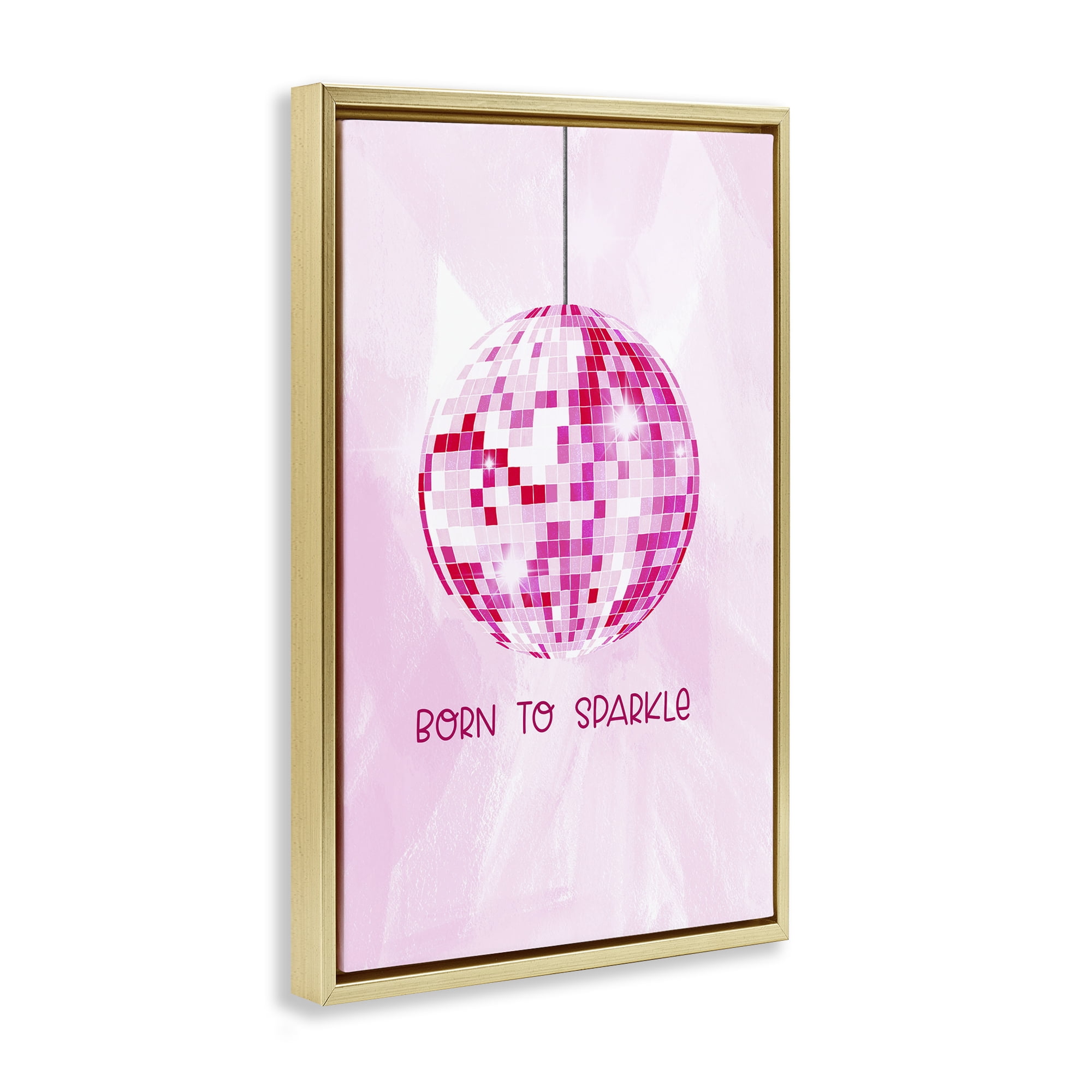 Stupell Industries Born To Sparkle Disco Typography Painting Gold Floater Framed Art Print Wall Art, 17 x 25