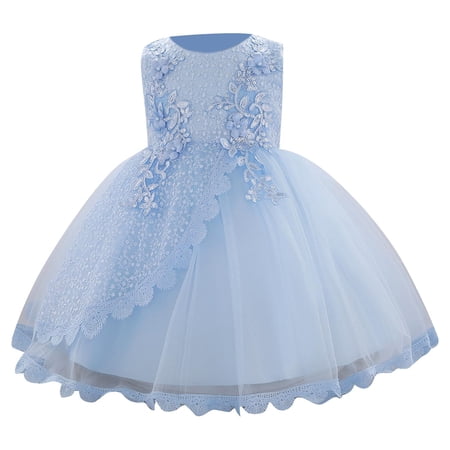 Miluxas Baby Girl Christening Baptism Gown Flower Embroidery Tutu Dress Special Occasion Blue 2 Years