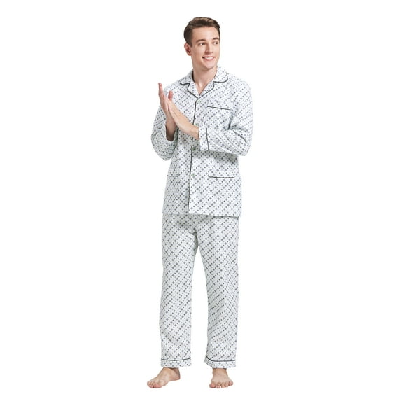 GLOBAL Men's Pajamas Sets 100% Cotton Flannel Sleepwear Long-Sleeve Top & Bottom, Size XL