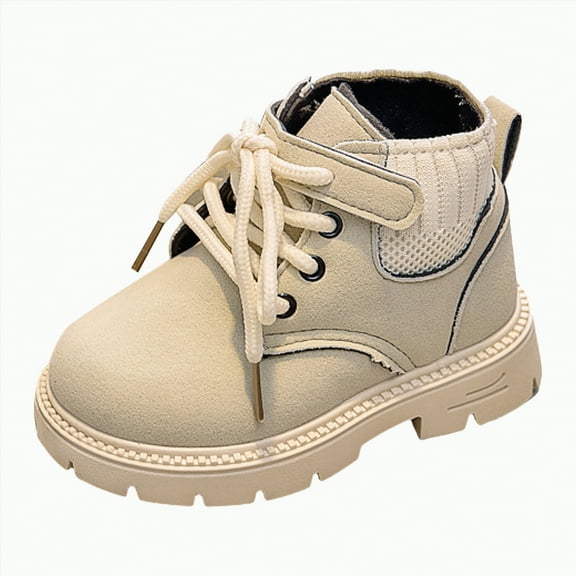 CAICJ98 Kids Ankle Boots Boys Girls Lace-Up Comfort Work Boots Outdoor Combat Boots Toddler Girl Beige,8.5(Toddler/Little Kid)