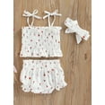 thumbnail image 4 of Baby Girls Summer Outfit Sets Sleeveless Pleated Sling Vest + Floral PP Shorts + Headband, 4 of 8