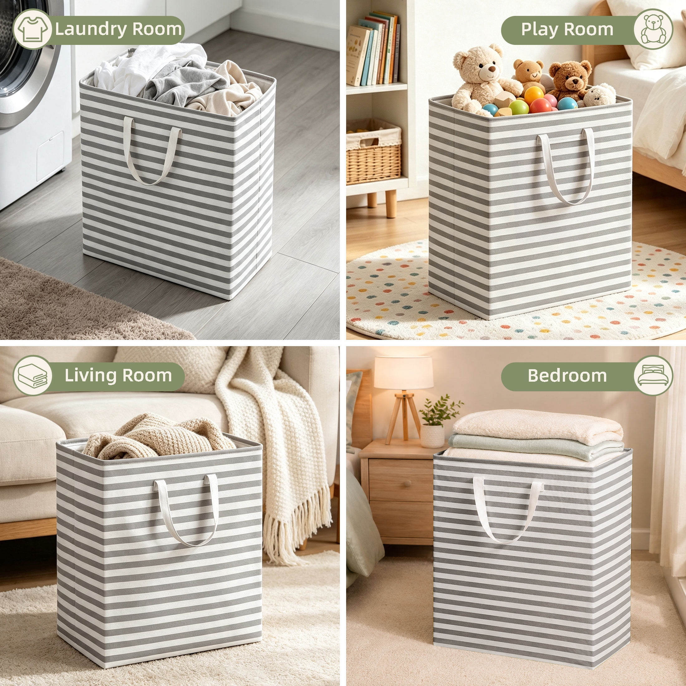 GARITIN 2 Pack Laundry Hamper, 100L Large Collapsible Laundry Baskets with Handles, Freestanding Waterproof Clothes Hamper for Bedroom Bathroom Laundry Room