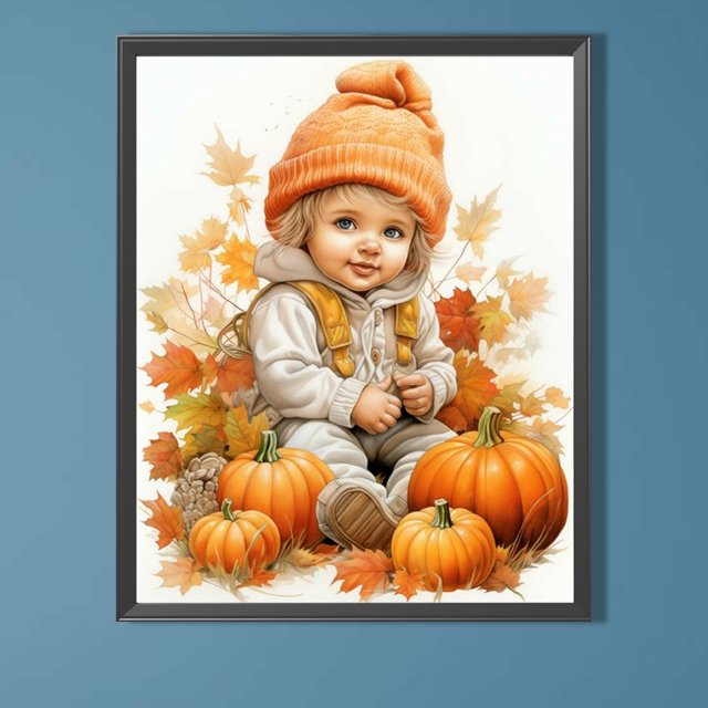 Pintura de diamante 5D DIY muñeca de taladro redondo completo en una pila de calabaza Kit Decor40x50cm