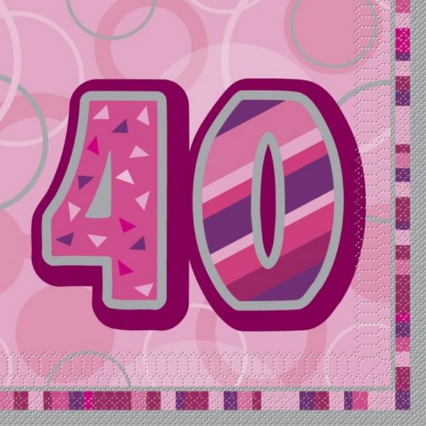Unique Party - Servilletas para 40 Cumpleaños Diseño Rosa Glitz - Pack de 16 (Rosa)