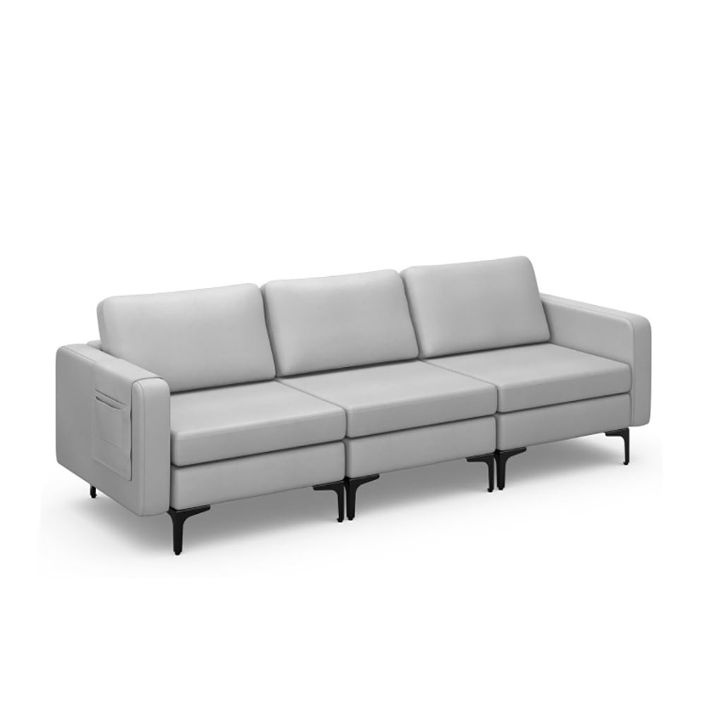Finihen Sectional Sofa Couch, 3-Seat Sectional Sofa Couch with Armrest Magazine Pocket and Metal Leg, for Living Room, Bedroom, Light Gray Finihen Sectional Sofa Couch, 3-Seat Sectional Sofa Couch with Armrest Magazine Pocket and Metal Leg, for Living Room, Bedroom, Light Gray