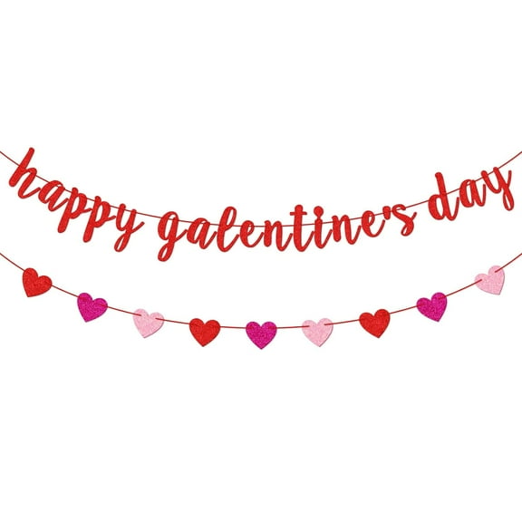 Happy Galentine's Day Banner, Red, Rose & Pink Glitter Hearts Banner, Pre-Strung Galentines Day Banner, Valentines Day Decorations