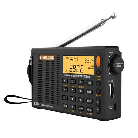 SIHUADON R-108 (Black) FM Stereo/SW/MW/LW/Airband DSP Portable Digital Shortwave Radio