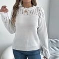 thumbnail image 4 of Scyoekwg Fall Hollow Out Sweaters for Women Fashion Casual Crew Neck Long Sleeve Crochet Pullover Tops Loose Comfy Sweater (White,M), 4 of 8