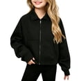 thumbnail image 6 of Wilark Girls Zip Up Sweatshirts Long Sleeve Collared Casual Fashion Kids Fall Jackets Black 12, 6 of 6