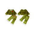 thumbnail image 2 of RUINIXCW Toddler Baby Girl Christmas Outfit Infant Baby Girls Fall Winter Clothes Furry Trim Heart Printed Velvet Shirt Tops and Belt Flare Pants Set, 2 of 10