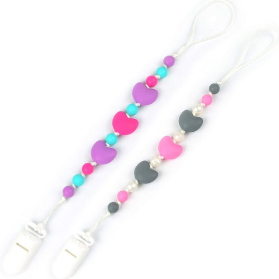 Light & Dark Pink Hearts Pacifier Clip 2pk