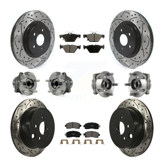 Transit Auto Front Rear Hub Bearings Assembly Coated Disc Brake Rotors and Ceramic Pads Kit (10Pc) for Car 2020 Subaru Crosstrek GAS engine with Electric Parking - Left Right Side KBB-125717