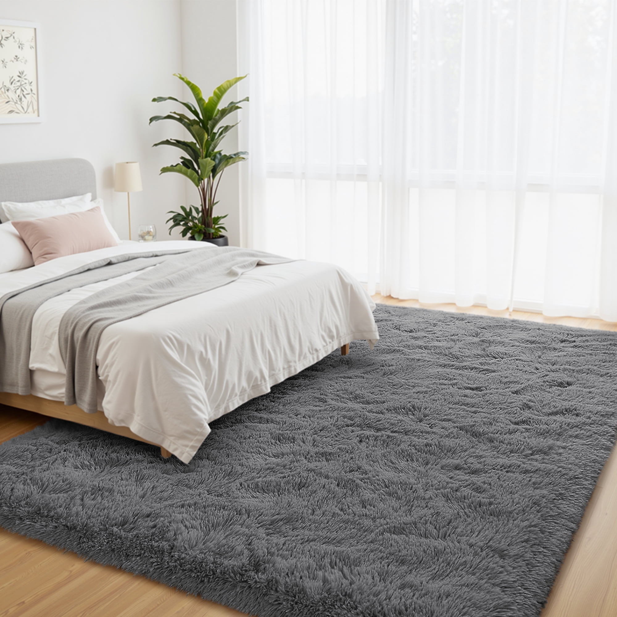 Lalado 8ft x 10ft Area Rug, Soft Fluffy Indoor Shag Area Rugs for Living Room Bedroom Decor Carpet, Dark Gray