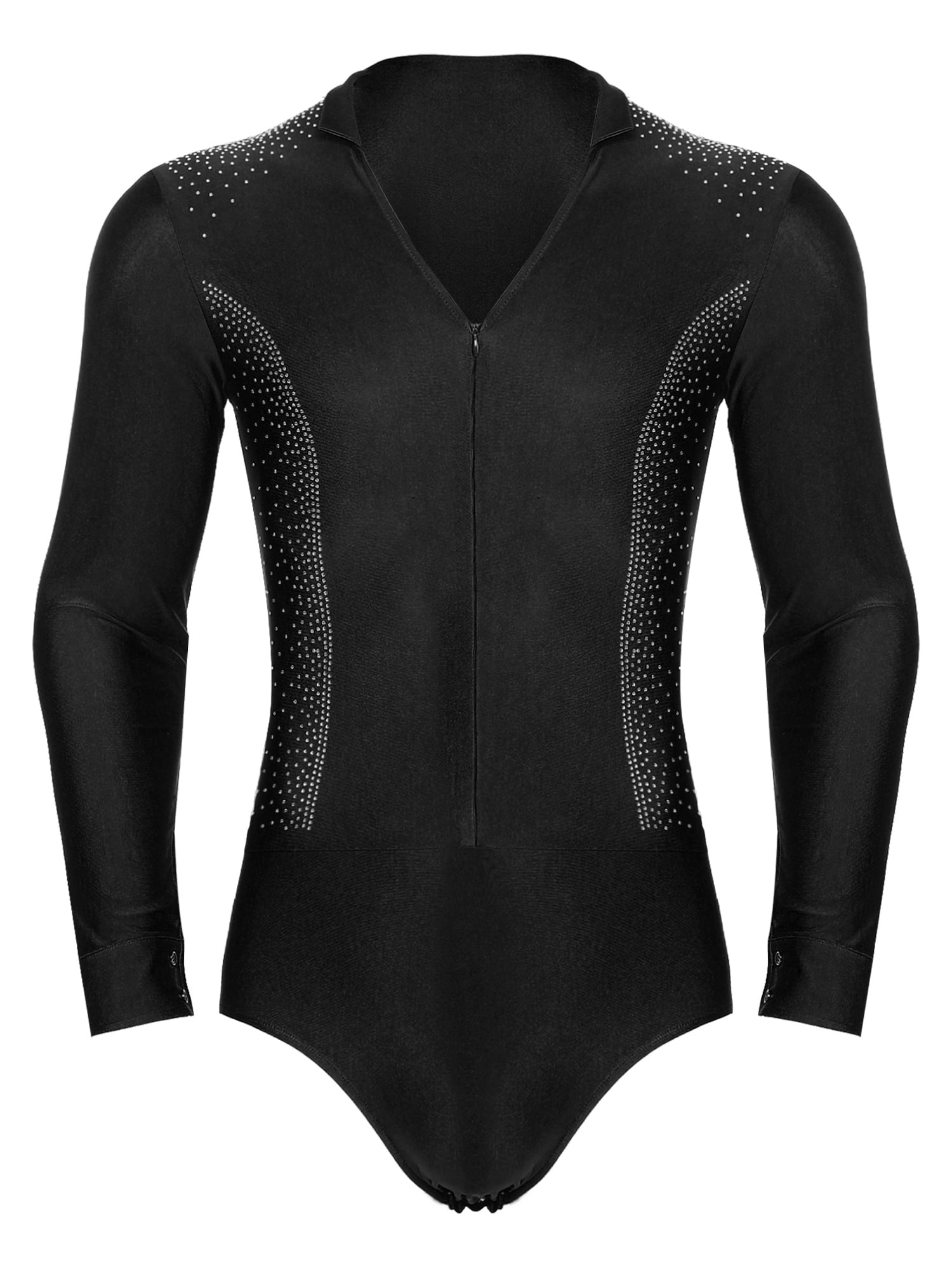 Moggemol Men Rhinestones Dance Leotard Unitard Ballet Tango Cha