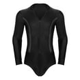 thumbnail image 5 of Kaerm Men's Sparkling Rhinestones Dance Shirt Long Sleeve Leotards Salsa Rumba Latin Dance Bodysuit Black L, 5 of 7