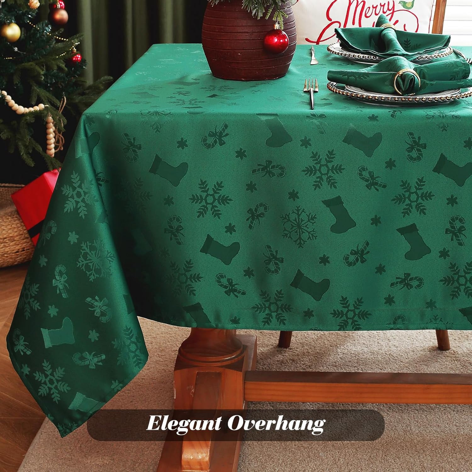 Nappe De Noël Rectangulaire (150 X 240 Cm) Enchanté Anthracite - Décoration De Table De Fête