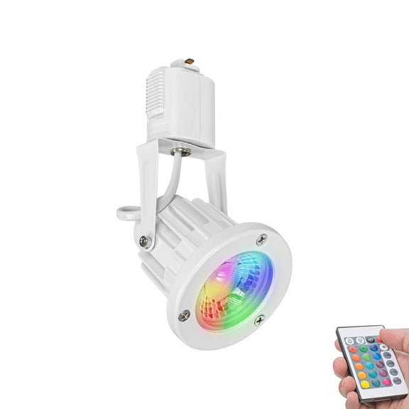 KAYYELAMP White Metal J-Type Track Mount 10W RGB Color Change Spot Lamp Adjusted Angle Remote Modern Track Lighting for Accent Stage Indoors Movie Room(No Track)