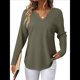 thumbnail image 3 of Blusas para Mujer, de Punto Gofre, de Larga, con Cuello en V y Muescas, Informales, Modernas, de Color Liso, Holgadas Verde XL, 3 of 8