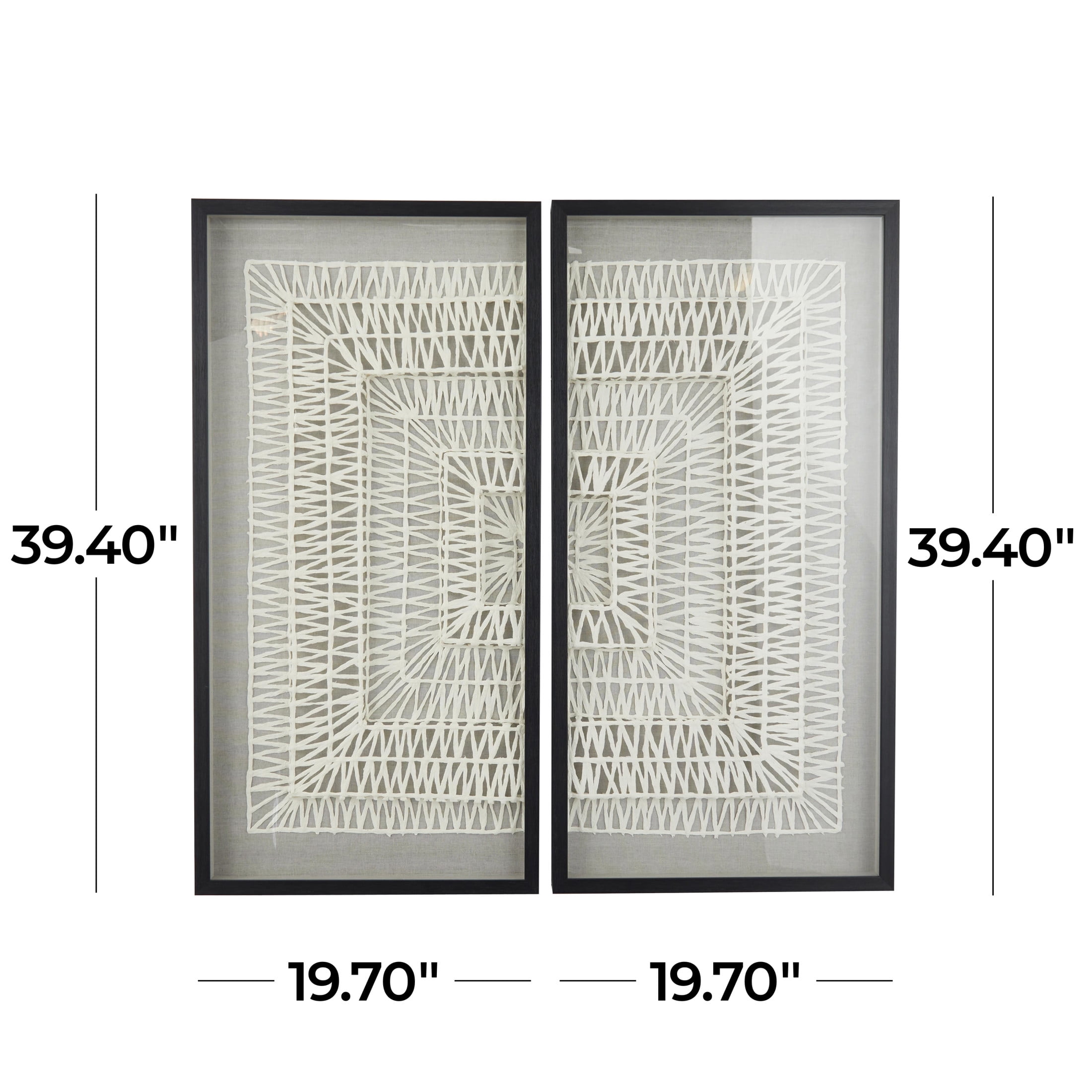 20"W, 39"H White Geometric Handmade 3D Origami Shadow Box with Black Frame, by DecMode (2 Count)