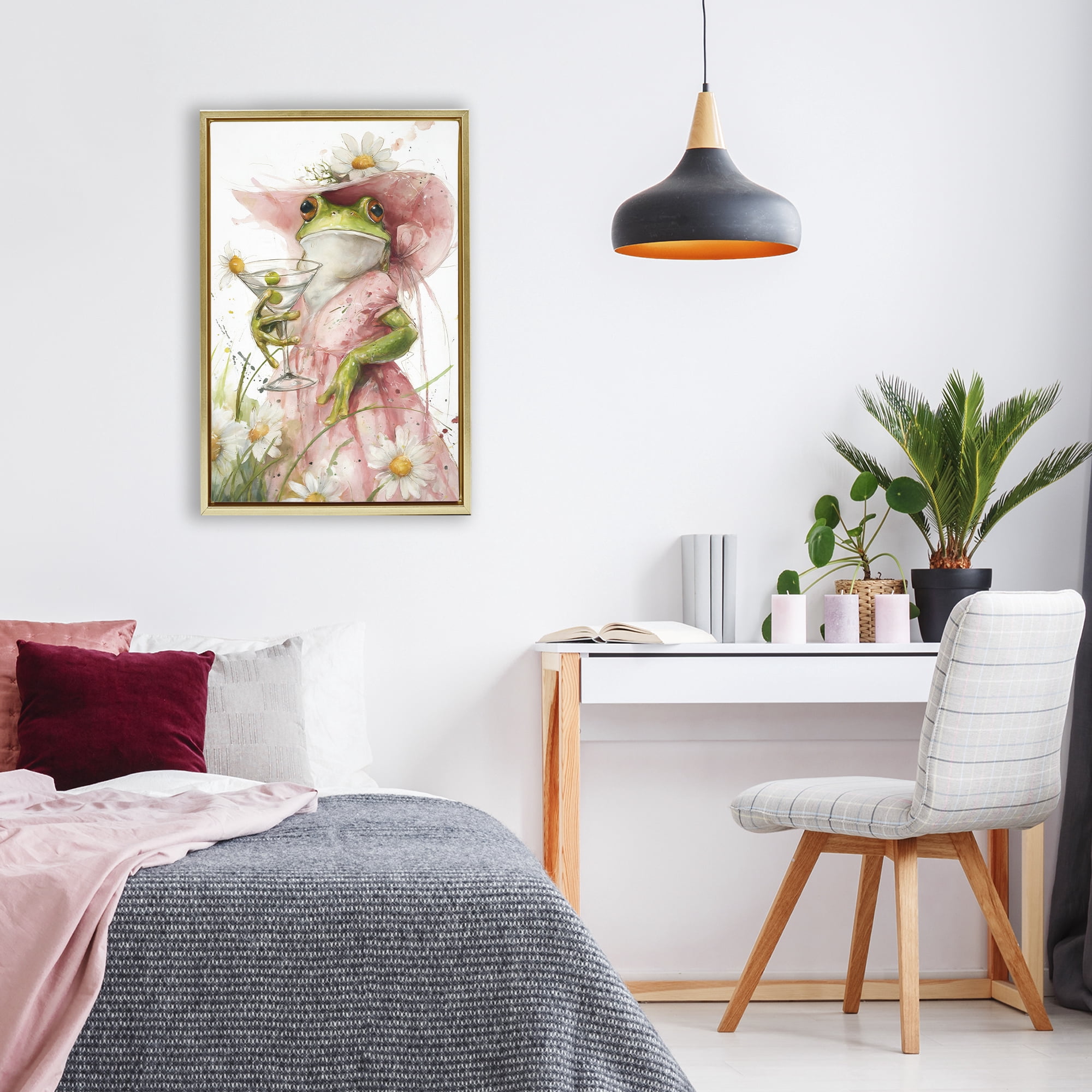 Stupell Industries Martini Hoppy Hour Gold Framed Floater Canvas Wall Art, design by Tina LeCour