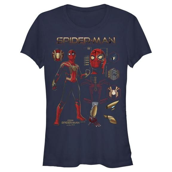 Junior's Marvel Spider-Man: No Way Home Iron Suit Gear  Graphic Tee Navy Blue 2X Large