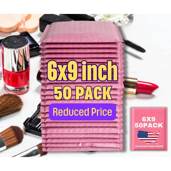 6"x9" Pink Poly Bubble Mailers – 50-Pack | USA Durable Bubble Mailers | Hard Shell Padded Envelopes – Peel & Stick, Tear-Free, Waterproof, Puncture-Resistant