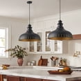 thumbnail image 3 of Aiwen Matte Black Dome Pendant Light, Rustic Dining Room Light Fixture with Rivet Shade, 20 inch, 3 of 7