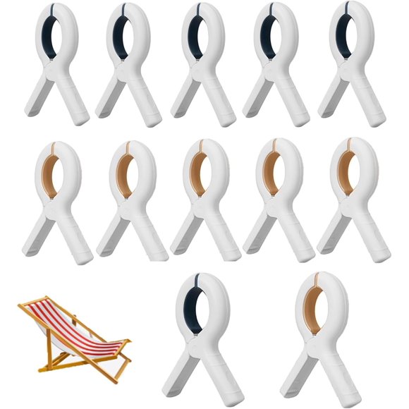 Hysgscwd 12 Pinces à Serviettes pour Chaises de Plage, Épingles à Vêtements en Plastique avec Ressorts Anti-Rouille Solides, Pinces à Serviettes de Plage Robustes, Grands Supports de Séchage Coupe-Vent pour Couette, Pinces pour Chaises Longues de Piscine