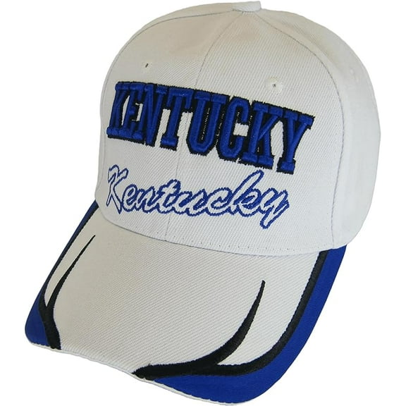 Kentucky Block and Script Lettering Baseball Cap with Embroidered Bill (White/Royal)