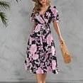 thumbnail image 4 of Midsumdr Summer Dresses for Women 2025 Fashion Casual Floral Printed Short Sleeve V-Neck Midi Dresses Elastic Waist Swing Loose Fit Plus Size Dresses with Belt, 4 of 7