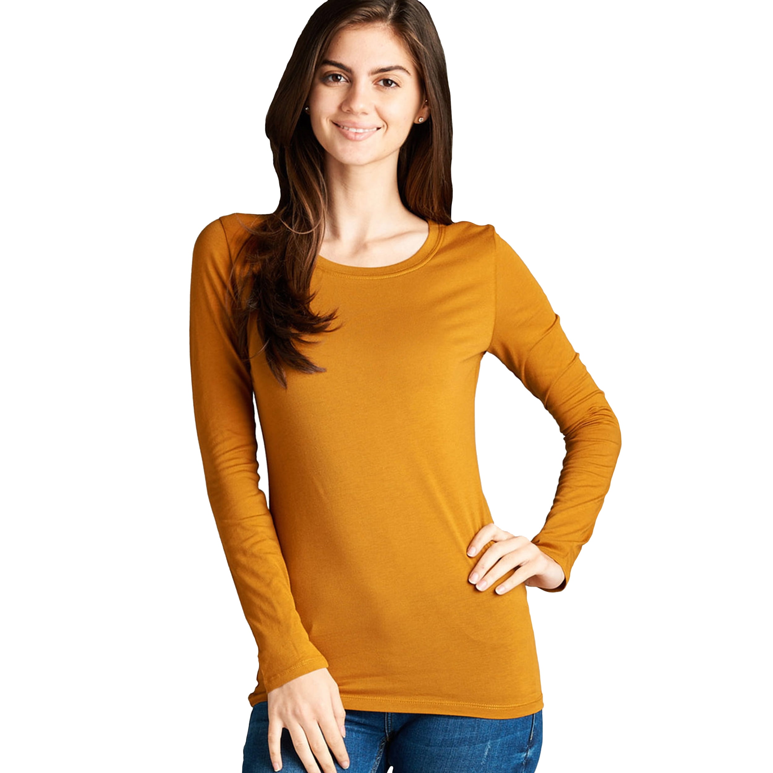Women's Long Sleeve Round Neck Fitted Top Basic T Shirts (FAST & FREE SHIPPING)