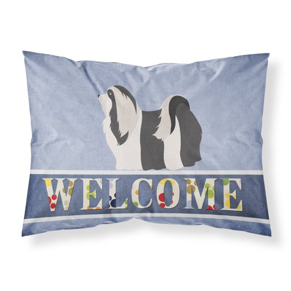 Havanese Welcome Fabric Standard Pillowcase Blue