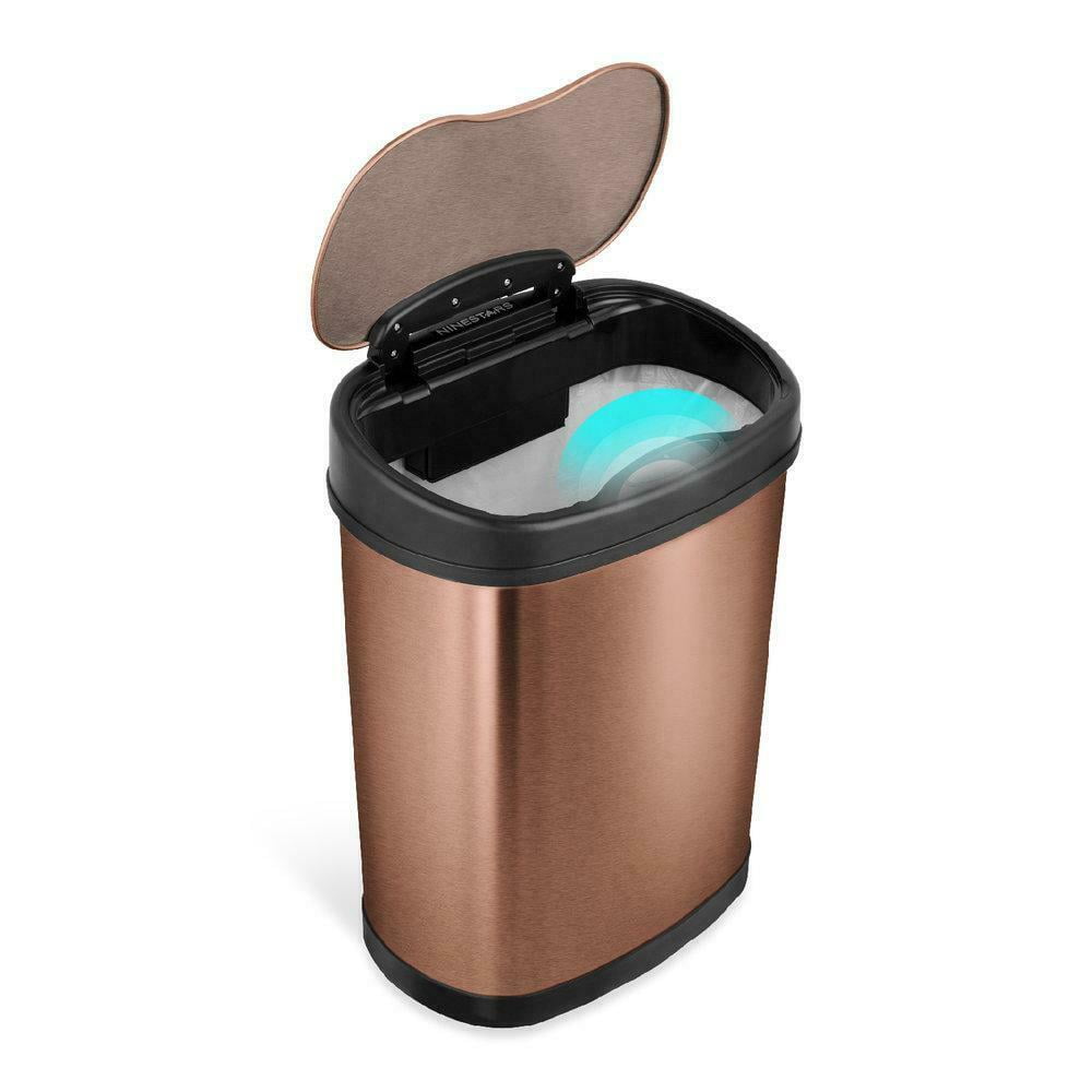 Nine Stars Automatic Bathroom Trash Can, 3.9 Gallon Stainless Steel, Motion Sensor Hands-Free Soft-Close Lid Garbage Bin, Gold
