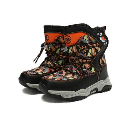 

Gomelly Boys Girls Comfort Ankle Boots Anti Collision Color Block Booties Travel Outdoor Warm Flat Winter Shoes Black Orange 1Y