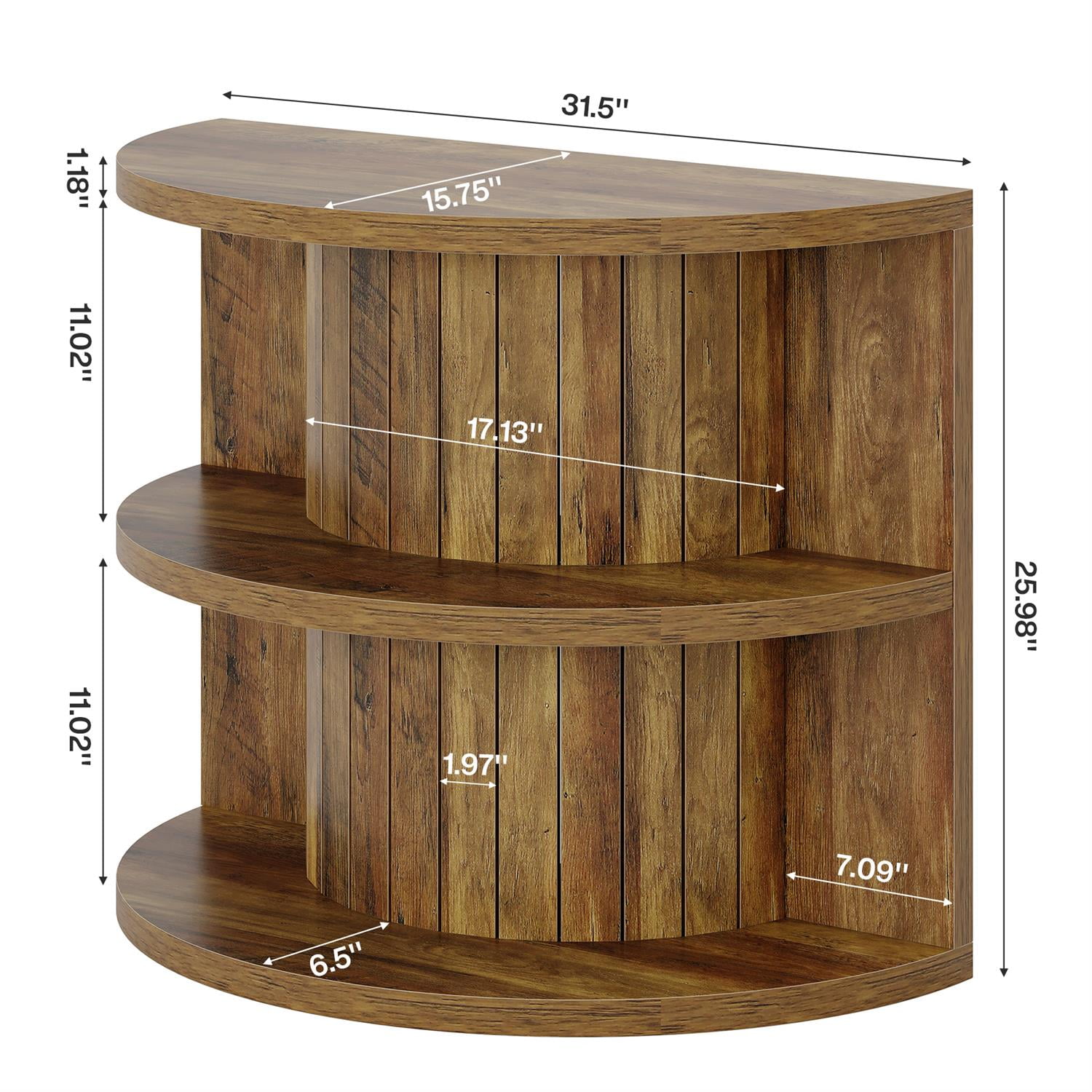 Demi Bonn 31" Modern Rustic End Table, Half Round Multi-Tier Storage Ottoman, Sturdy End Table for Living Room, Brown