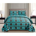 thumbnail image 2 of Southwest Teal/Burgundy/Brown Print Bedspread 3 Piece Design Microfiber Cabin Lodge Quilt Set- JABA Queen Size Southwestern Bedding (Queen), 2 of 3