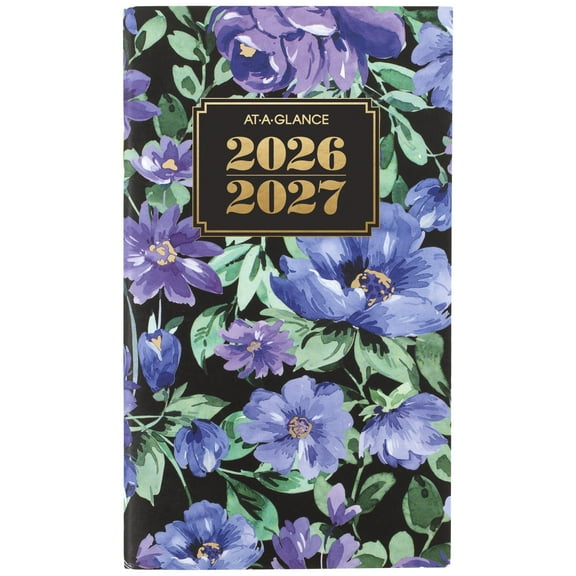 AT-A-GLANCE BADGE 2026-2027 Two Year Monthly Planner Floral Pocket 3 12 x 6 -