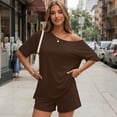 thumbnail image 6 of Shirt and Shorts Set Womens 2 Piece Matching Lounge Sets Short Sleeve Off Shoulder Tops Summer Beach Vacation Mini Shorts M, 6 of 7