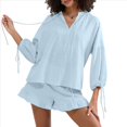 thumbnail image 2 of Conjunto de Dos Piezas para Mujer: Top de Larga con Lazo y Bóxer con Volantes Conjunto Informal A Juego Azul M, 2 of 9