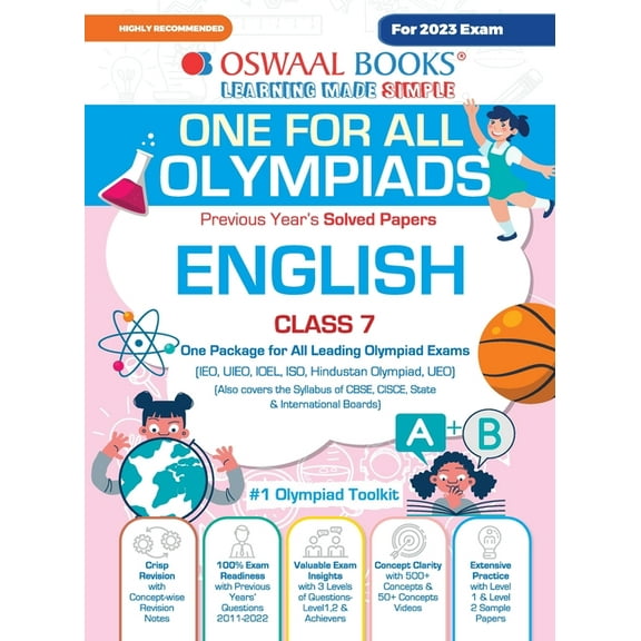 Oswaal One For All Olympiad Previous Years' Solved Papers, Class-7 English Book (For 2023 Exam), (Paperback)