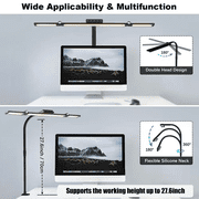 Large LED Desk Lamp with Clamp, 24W Double Head Desk Light, Stepless Dimmable Swing Arm Office Lamp with Remote for Home Office, Study