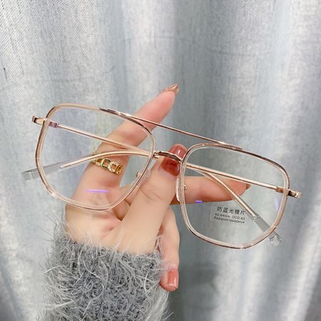 Vintage Retro Polygon UV Protection Computer Grade Glasses Anti Blue Light Reading Glasses Flat Mirror Eyewear Eyeglasses ROSE GOLD