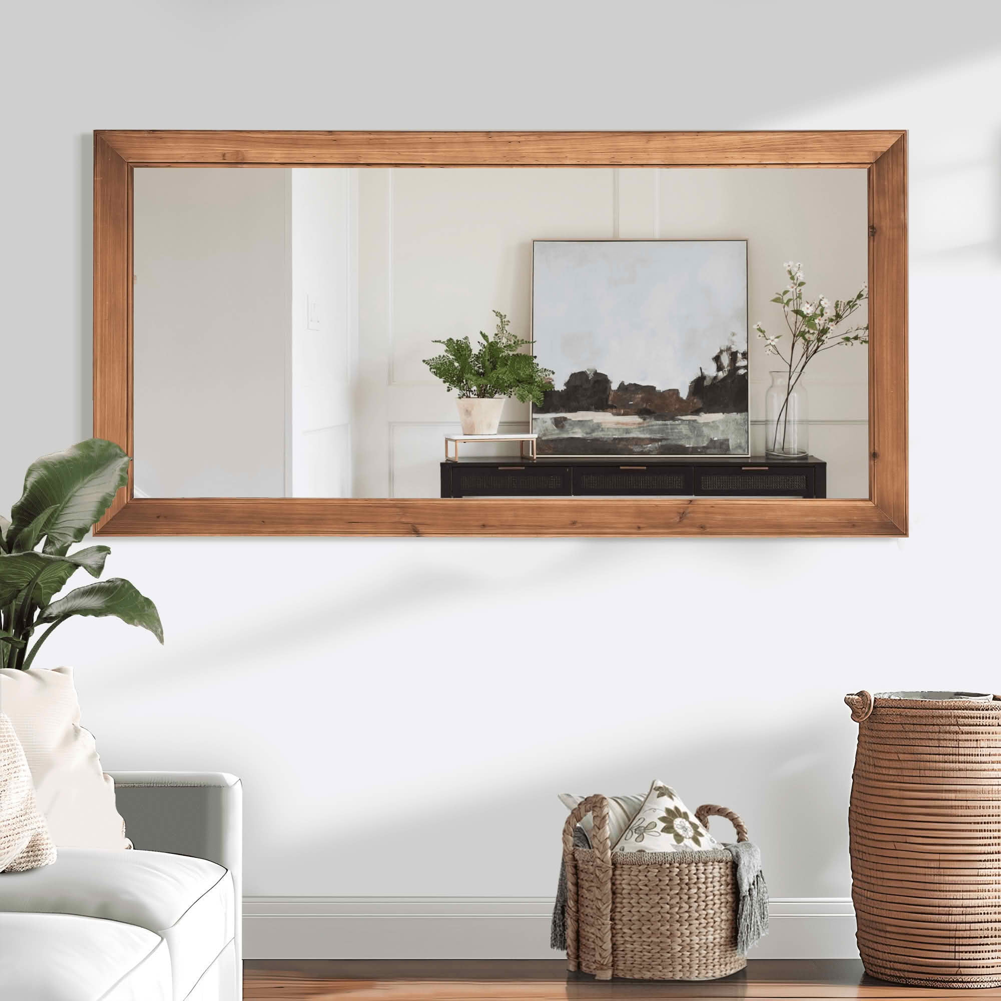 MAYEERTY 71x31x2 Inch Brown Wood Vertical Stripe Right Angle Rectangular Full Length Mirror with Stand for Bedroom