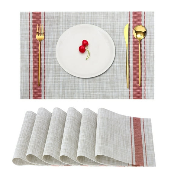 RAY STAR Vinyl Placemats Set of 6, 12''x18'' Vinyl Weave Placemats, Heat Resistant Wipable Place Mat