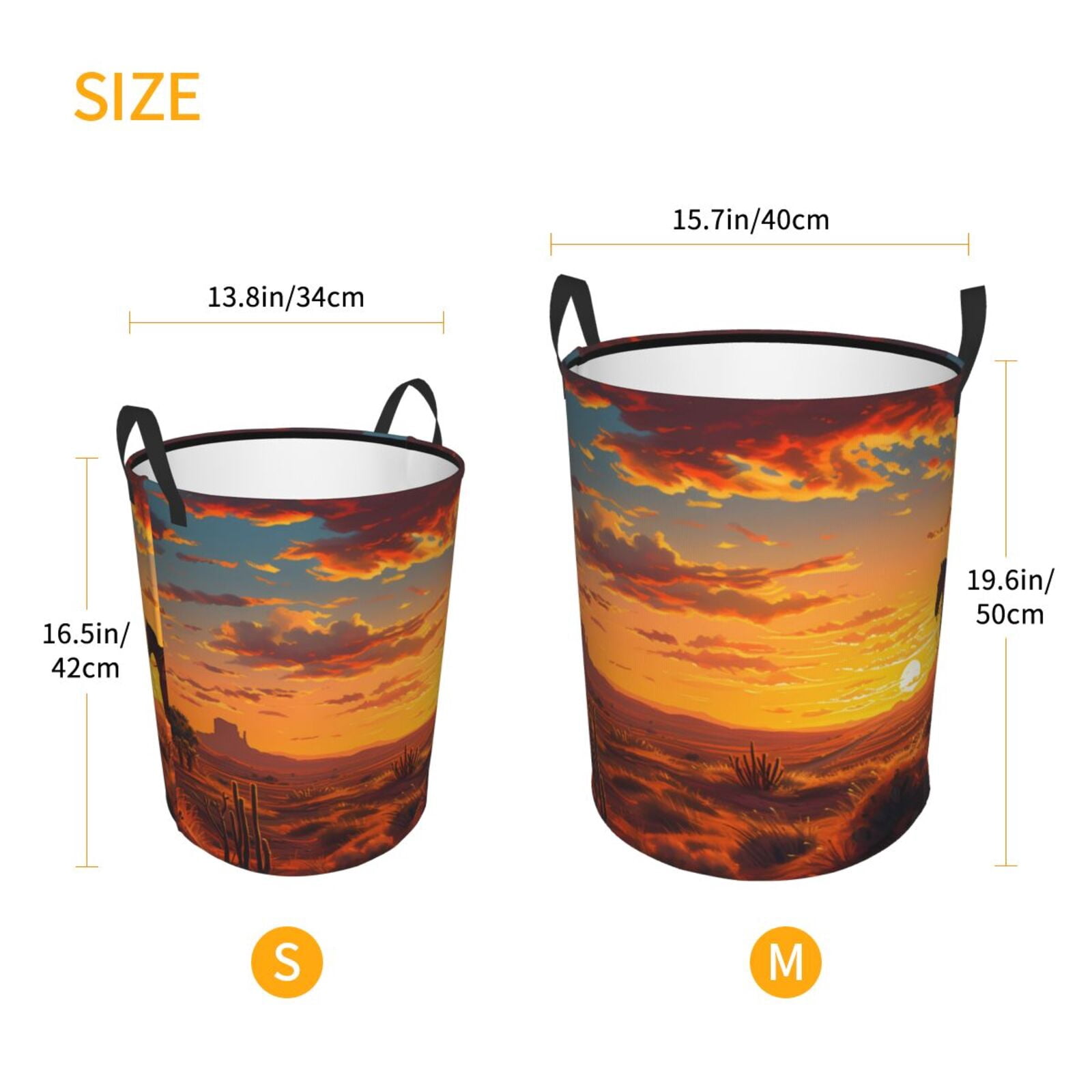 Large Laundry Basket with Handles - Sunset Desert Western Cowboy Kids Baby Dirty Clothes Laundry Hamper for Bedroom Aesthetic